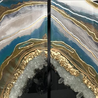 Modular paintings Geode Agate Stone Slice Diptych