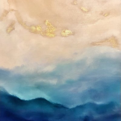Blue turquoise abstract oil painting “Sea”