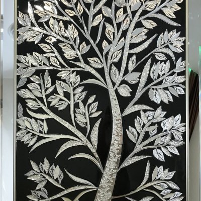 Mirror Painting Black Silver Mirror Wood/ Black Tree