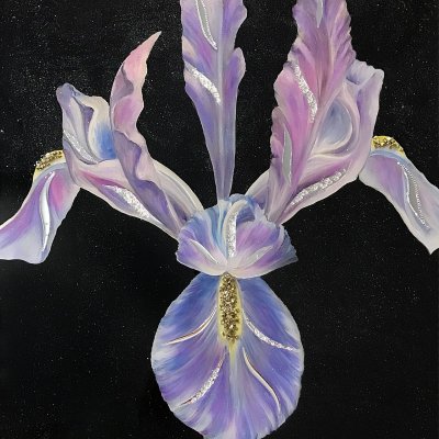 Flower Iris and Swarovski oil painting