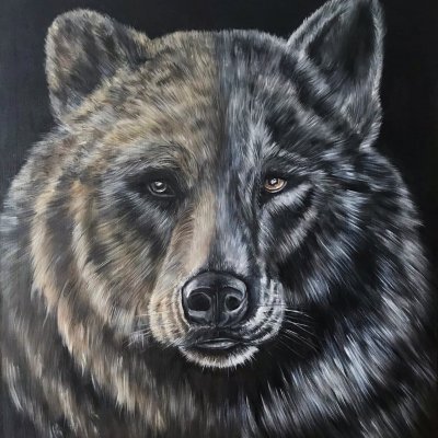 Painting portrait of bear and wolf