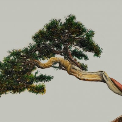 Картина маслом "Зеленое дерево Бонсай"