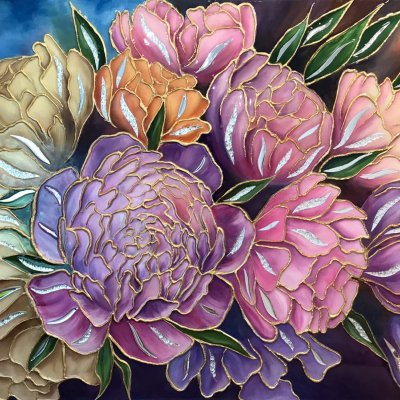 Mirror flower painting “Peonies” (bouquet of peonies) painting with flowers