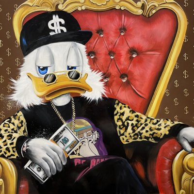 The painting “Scrooge McDuck Disney in a chair”