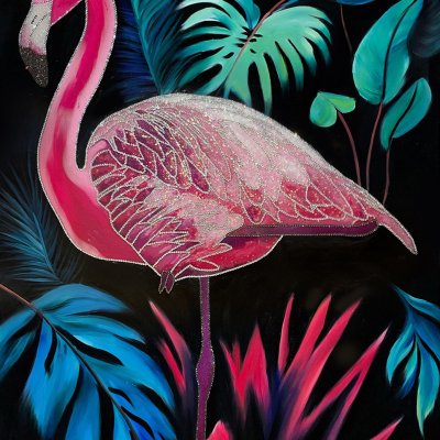 Pink flamingo rhinestone painting