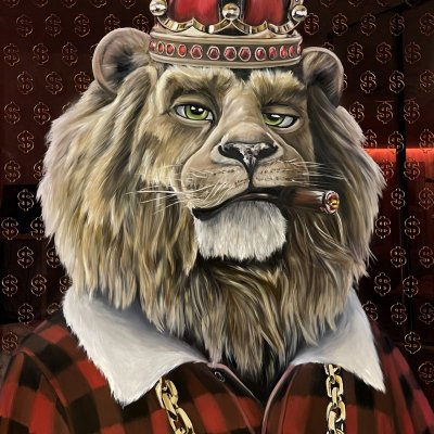 Картина Лев король с короной. Портрет льва