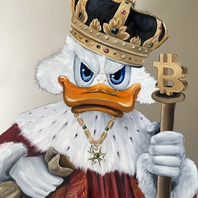 Picture King Scrooge McDuck with Crown and Bitcoin