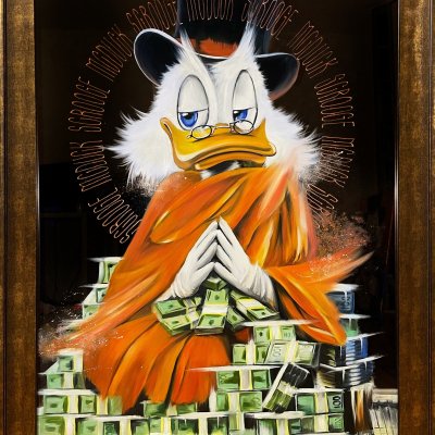 Scrooge McDuck painting Buddha meditating