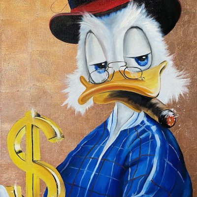 Scrooge McDass painting with a dollar