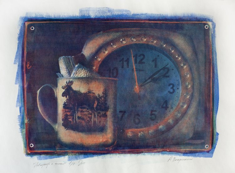 Still life with a clock