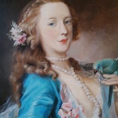 The lady with the parrot, a copy of Rosalba Carriera