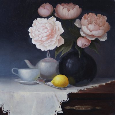 Tea party with peonies