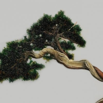 Oil painting green bonsai tree