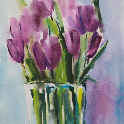Tulips in a glass vase