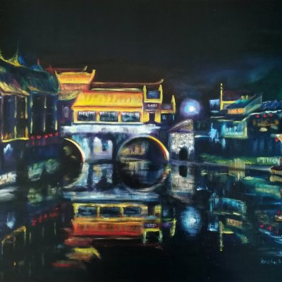 Night in China. The town of Fenhuang.