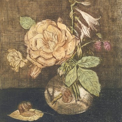 Still life with rose and snails