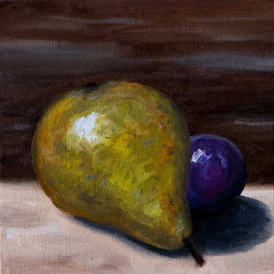 Still life with pear and plum