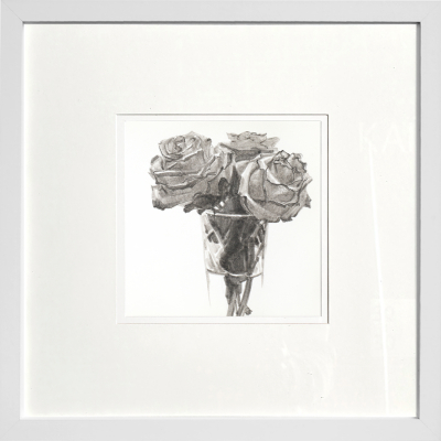 Three roses in a faceted glass. Graphic miniature from the “Floral Miniatures” series