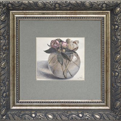 Round vase peonies