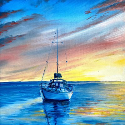 Картина с морем и лодкой