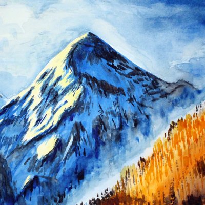 Painting with Mountains Watercolor (Mountains, America, San Juan, Blue Painting, Landscape)