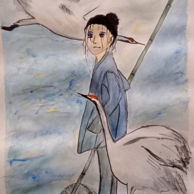 Girl and cranes