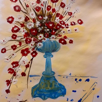 Bouquet of flowers in an antique lamp