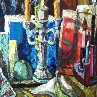 Still life with candlestick holder