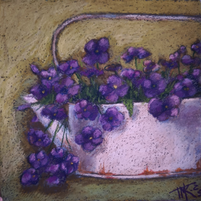 Painting 'Pansies in a teapot'