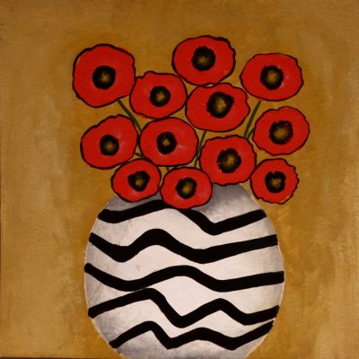 Poppies on yellow background