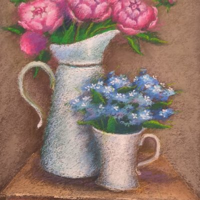 Peonies and forget-me-nots