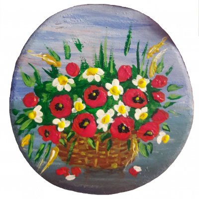 Basket with poppies and daisies