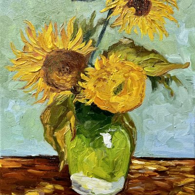 Sunflowers, part 1 of 3, free copy of Van Gogh