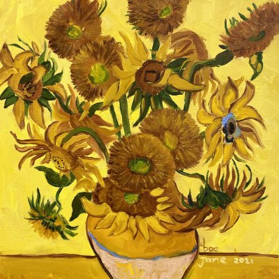 Sunflowers, part 2 of 3, free copy of Van Gogh