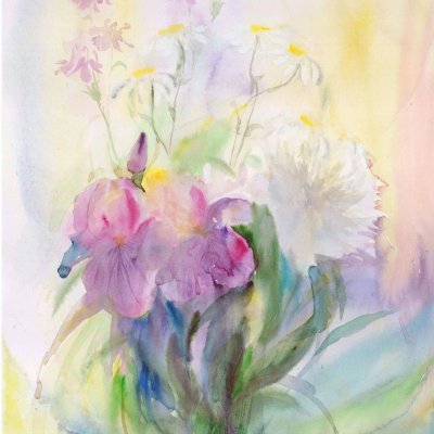 Irises and daisies