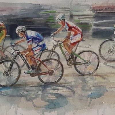 “Cyclists” watercolor 54x30 cm