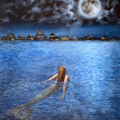 Triptych (3 painting in a series of paintings with the Little Mermaid)