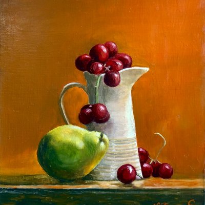 Still life with pears and grapes