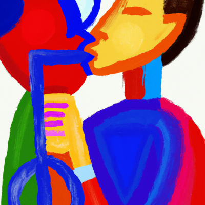 A man kisses a man — a drawing in the style of the artist Kandinsky. Co-authored with Dalle neural network