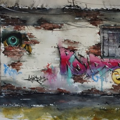 Road checkpoint. Abandoned building