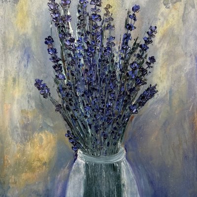 Painting “A bouquet of dry lavender in a jar” in an old frame