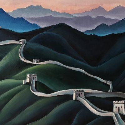 Great Wall of China in the style of Nicholas Roerich
