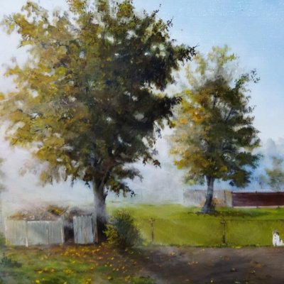 Cottage, morning mist