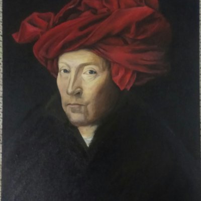 A copy of a painting by Jan van Eyck, Portrait of a Man in Red Turban