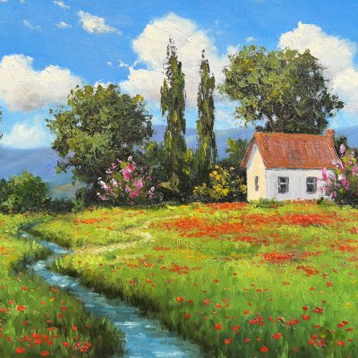 Spring landscape with poppies