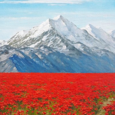 Mountain landscape with poppies