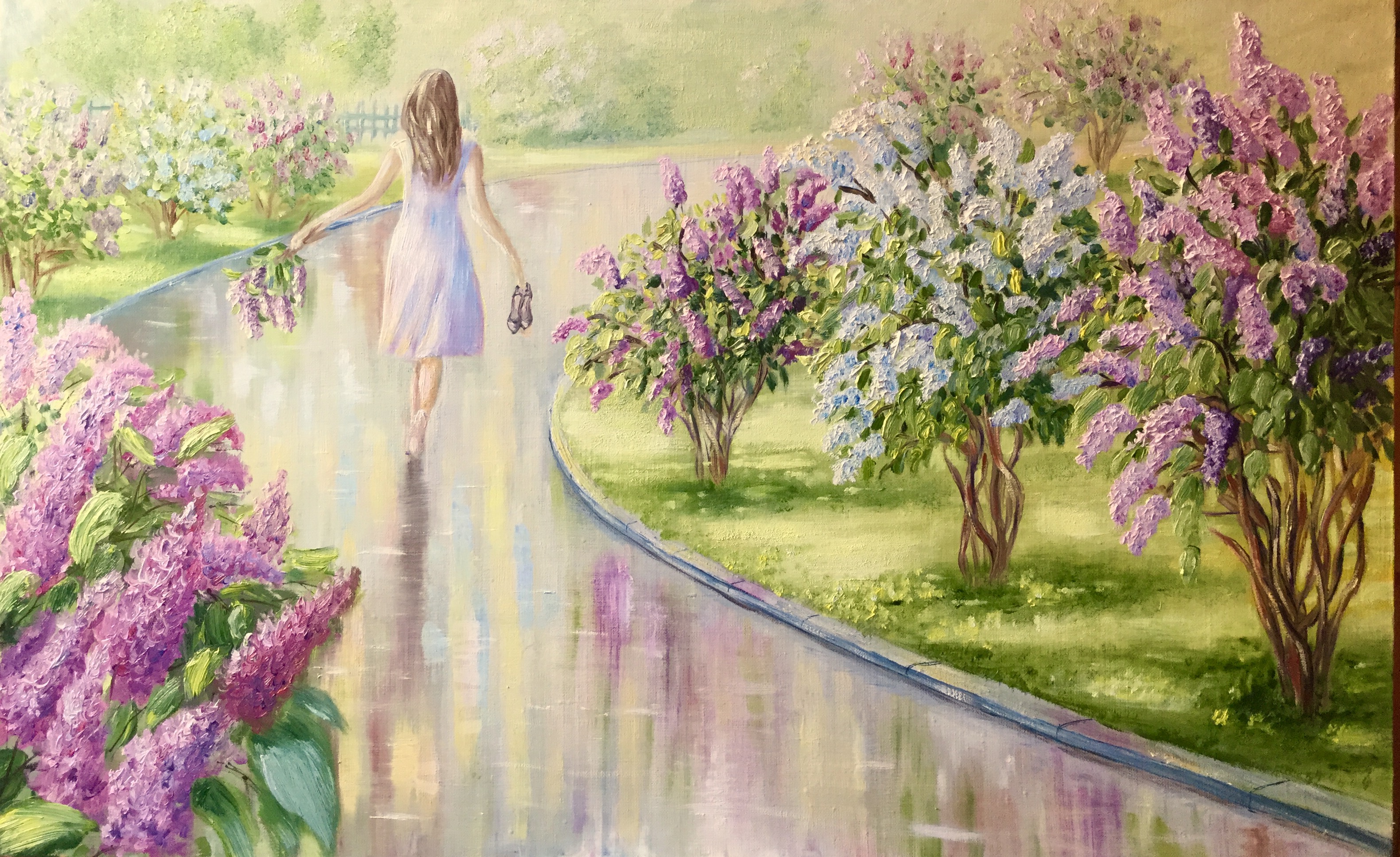 Весенний сад картинки для детей. Пейзаж с сиренью. Весенний пейзаж картины. Цветущий сад живопись.