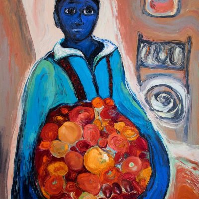 Portrait of a woman with tomatoes