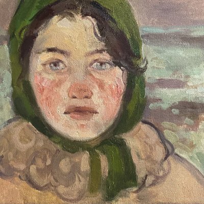 Portrait of a girl in a green scarf