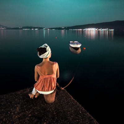 Girl, sea, boat